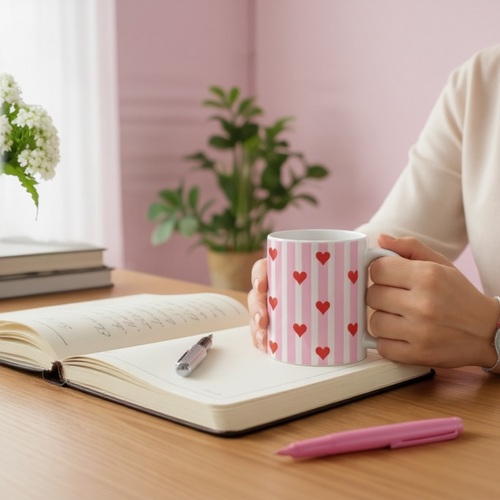 11 oz Cozy Cute Ceramic Mug with Hearts